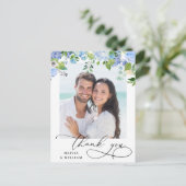 Elegant Blue Hydrangea Weddenschap Foto bedankt Briefkaart (Staand voorkant)