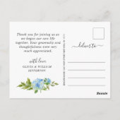 Elegant Blue Hydrangea Weddenschap Foto bedankt Briefkaart (Achterkant)