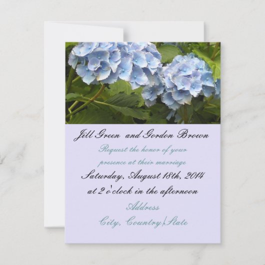 Elegant Blue Hydrangea Wedding Invitation Kaart (Voorkant)