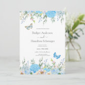 Elegant Blue Hydrangea Wedding Invitation Kaart (Staand voorkant)