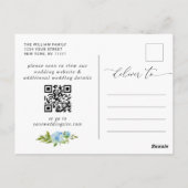 Elegant Blue Hydrangea Wedding QR Save the Date Briefkaart (Achterkant)