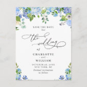 Elegant Blue Hydrangea Wedding QR Save the Date Briefkaart (Voorkant)