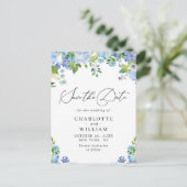 Elegant Blue Hydrangea Wedding Save the Date Briefkaart (Staand voorkant)