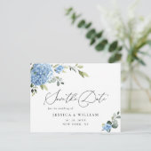 Elegant Blue Hydrangea Wedding Save the Date Briefkaart (Staand voorkant)
