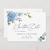 Elegant Blue Hydrangea Wedding Save the Date Briefkaart (Voorkant / Achterkant)