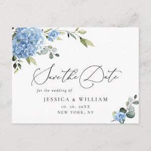 Elegant Blue Hydrangea Wedding Save the Date Briefkaart