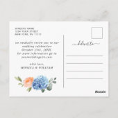 Elegant Blue Hydrangea Wedding Save the Date Briefkaart (Achterkant)