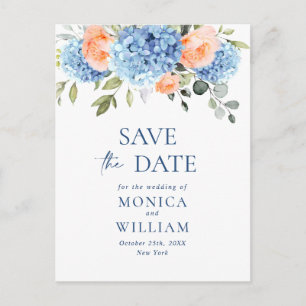 Elegant Blue Hydrangea Wedding Save the Date Briefkaart