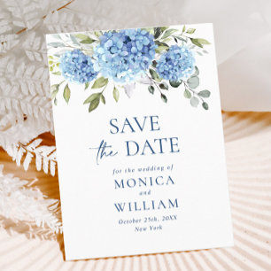 Elegant Blue Hydrangea Wedding Save the Date Briefkaart