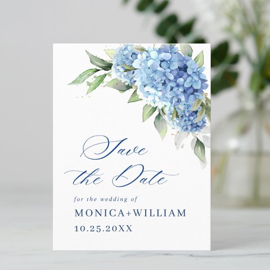 Elegant Blue Hydrangea Wedding Save the Date Briefkaart
