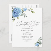 Elegant Blue Hydrangea Wedding Save the Date Briefkaart (Voorkant / Achterkant)