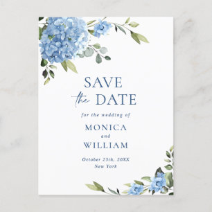 Elegant Blue Hydrangea Wedding Save the Date Briefkaart
