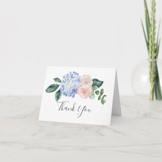 Elegant Blue Hydrangea | White Bedankt Card (Voorkant)