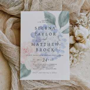 Elegant Blue Hydrangea White Faded Floral Wedding Kaart