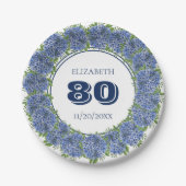 Elegant Blue Hydrangeas 80th Birthday Party Papieren Bordje (Voorkant)
