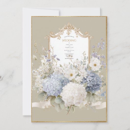 Elegant Blue Hydrangeas Vintage Wedding Kaart (Voorkant)