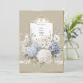 Elegant Blue Hydrangeas Vintage Wedding Kaart (Staand voorkant)