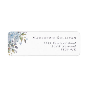 Elegant Blue Hydrangeas Waterverf Return Address Etiket