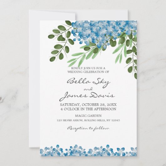 Elegant Blue Hydrangeas Wedding Invitation Kaart (Voorkant)