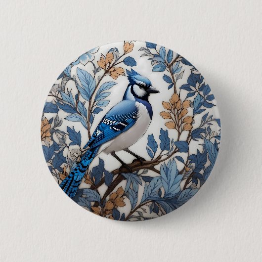 Elegant Blue Jay William Morris geïnspireerd Ronde Button 5,7 Cm (Voorkant)