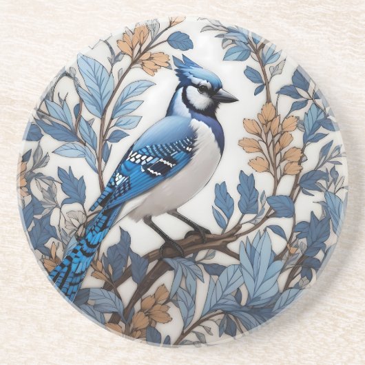Elegant Blue Jay William Morris geïnspireerd Zandsteen Onderzetter (Voorkant)