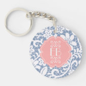 Elegant Blue Lace Personalized Monogram Sleutelhanger (Voorkant)
