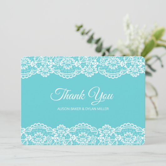 Elegant Blue Lace Thank You Card Bedankkaart (Staand voorkant)