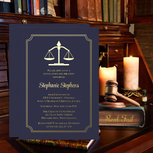 Elegant Blue Law Attorney Graduparty Folie Uitnodiging