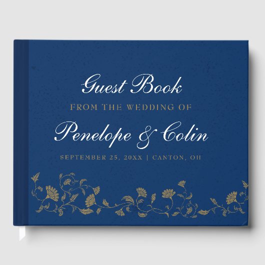 Elegant  Blue Library bruiloft gastenboek (Voorkant)