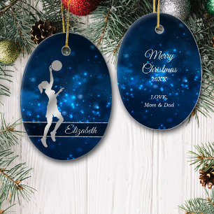Elegant Blue Lights Glitter Basketball Player Keramisch Ornament