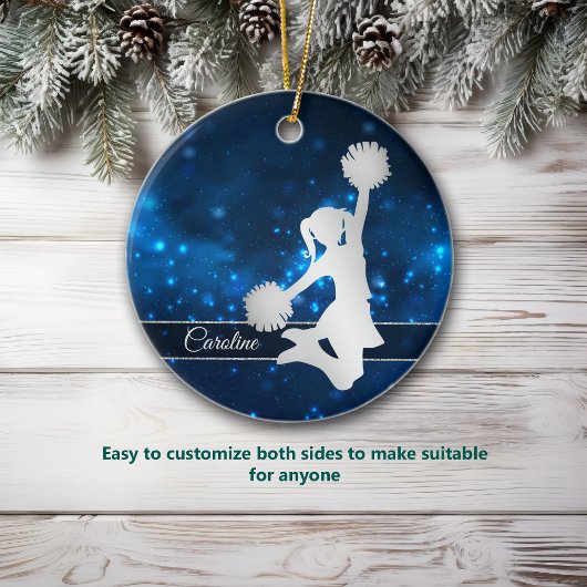 Elegant Blue Lights Silver Cheerleader Metalen Ornament