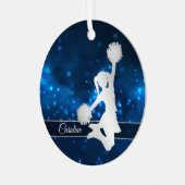 Elegant Blue Lights Silver Cheerleader Metalen Ornament (Voorkant links)