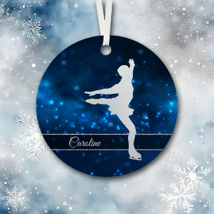 Elegant Blue Lights Silver Ice Skater Metalen Ornament