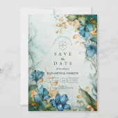 Elegant Blue Lily Botanical Wedding Save The Date (Voorkant)