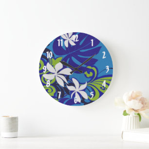 Elegant Blue Lime Green Hawaiian Flowers Patroon Grote Klok