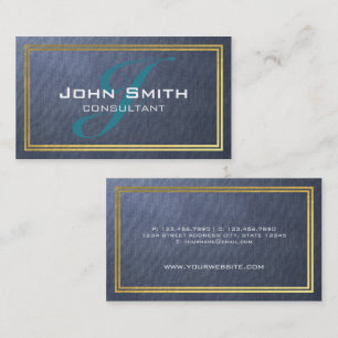 Elegant Blue Linen Gold Foil Border Consultant Visitekaartje