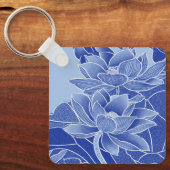 Elegant Blue Lotus Flowers Mandala Chinoiserie Sleutelhanger (Voorkant)