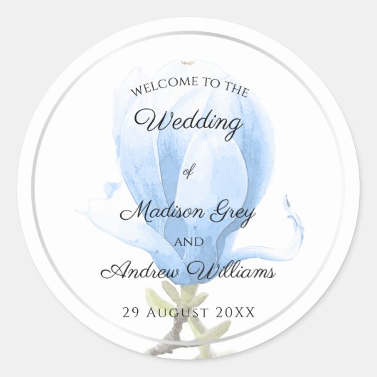 Elegant Blue Magnolia Wedding Ronde Sticker (Voorkant)