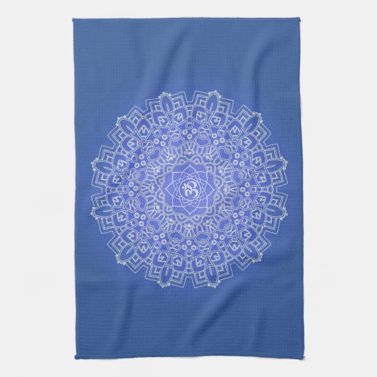 Elegant Blue Mandala met OM Theedoek (Verticaal)