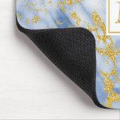 Elegant Blue Marble Monogram Faux Gold Glitter Muismat (Hoek)