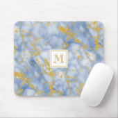 Elegant Blue Marble Monogram Faux Gold Glitter Muismat (Met muis)