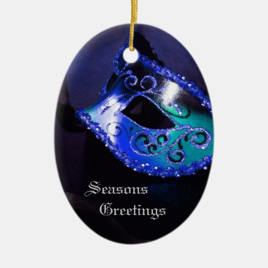 Elegant Blue Masquerade Mask Holiday Ornament (Voorkant)