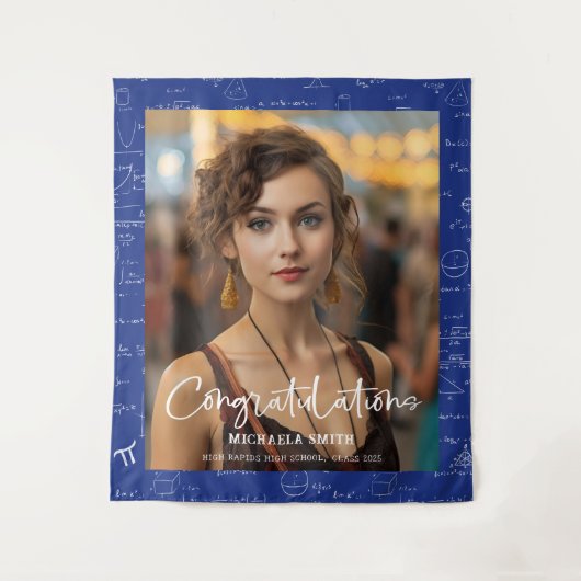 Elegant Blue Math Congratulations Photo Graduation Wandkleed (Voorkant)