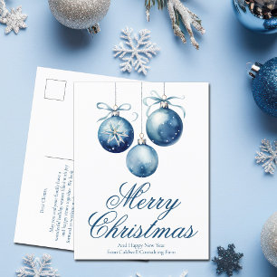 Elegant Blue Merry Christmas Ornamenten Business Feestdagenkaart