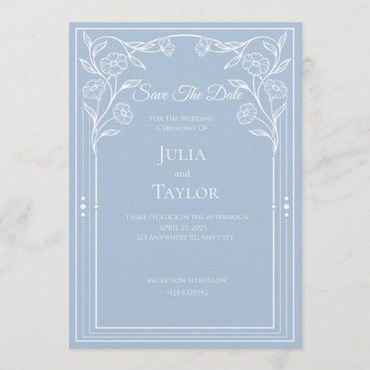 Elegant Blue Minimal Save the Date Kaart (Voorkant)