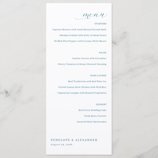Elegant Blue Minimalist Menu (Devant)