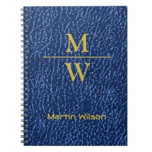 Elegant Blue Monogram Luxe Textuur Gold Lettering Notitieboek