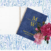 Elegant Blue Monogram Luxe Textuur Gold Lettering Planner