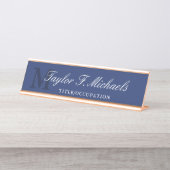 Elegant Blue Monogram & Name Desk Name Name Bureau Naambordje (Voorkant)