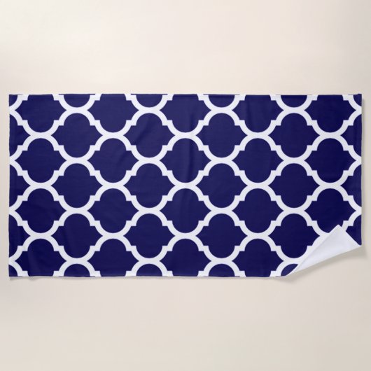 Elegant Blue Moroccan Quatrefoil Pattern Strandlaken (Voorkant)